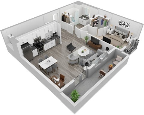 Floor plan for 1 bed, 1 bath, 881 sqft